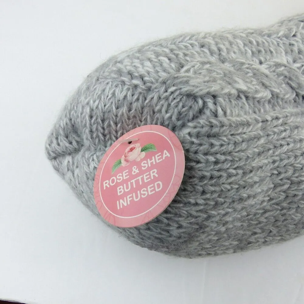 Aromasoles Lounge Socks Cable Knit One Size Gray Lined Rose Shea Butter Non Slip - Image 4
