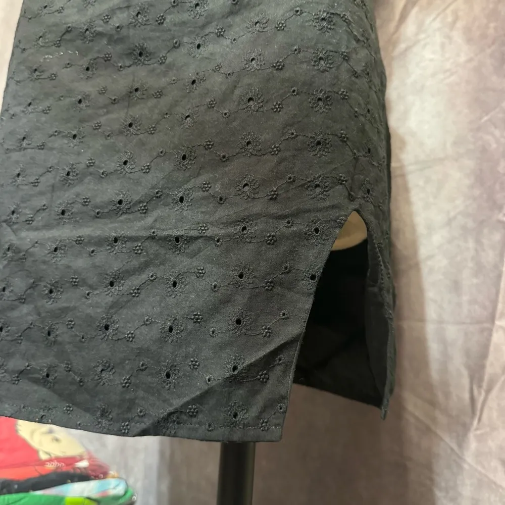 2 Pc Set Eyelet Embroidery Lace Tie Front Crop Top and Mini Skirt Set Summer Black - Image 4