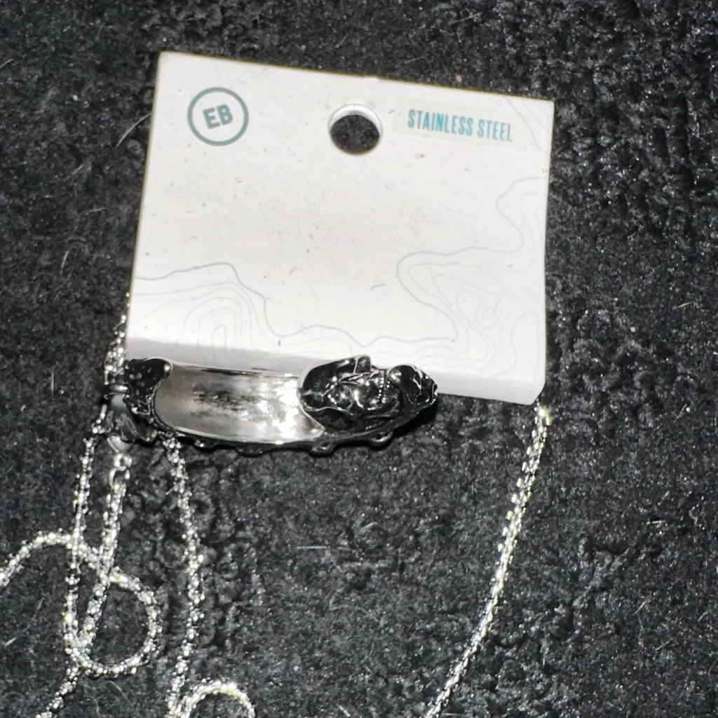 Earthbound Trading Cratered Crescent Moon w/ Skull Stainless Steel Necklace - Image 4