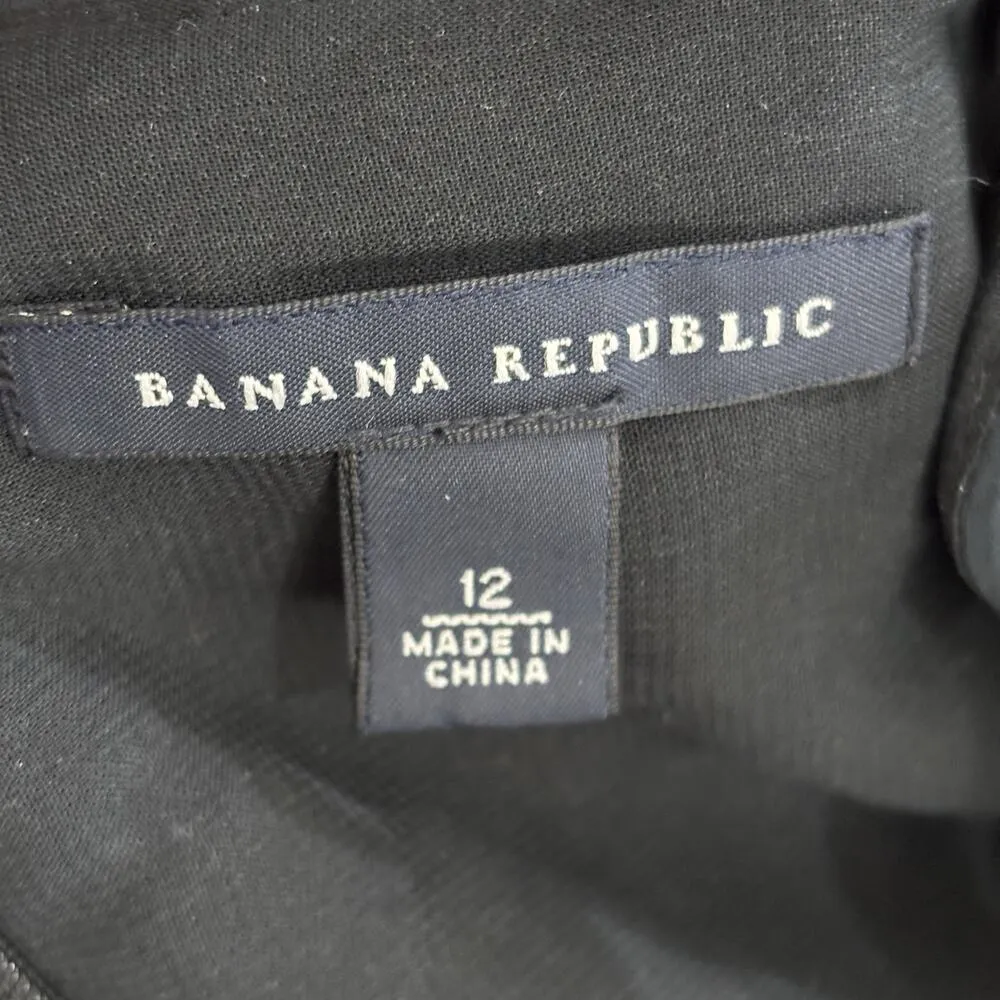 Banana Republic Size 12 M Black 100% Silk Ruched Sleeveless Dress Whimsigoth - Image 3