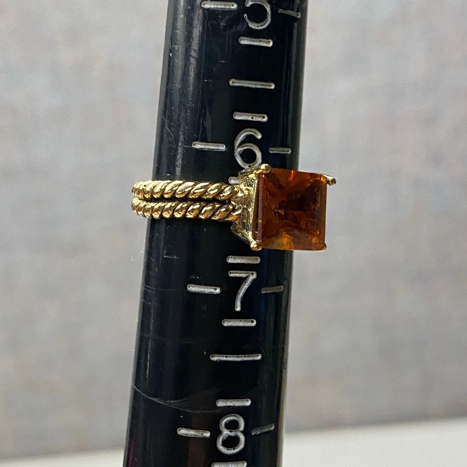 Gold Twisted Band Square Cut Orange Stone Cocktail Ring Fashion Jewelry 6.5 - Image 7