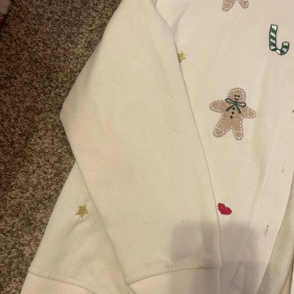 Vintage Cream Cardigan candy cane gingerbread Embroidery L cottage core grandma Red Size L - Image 6