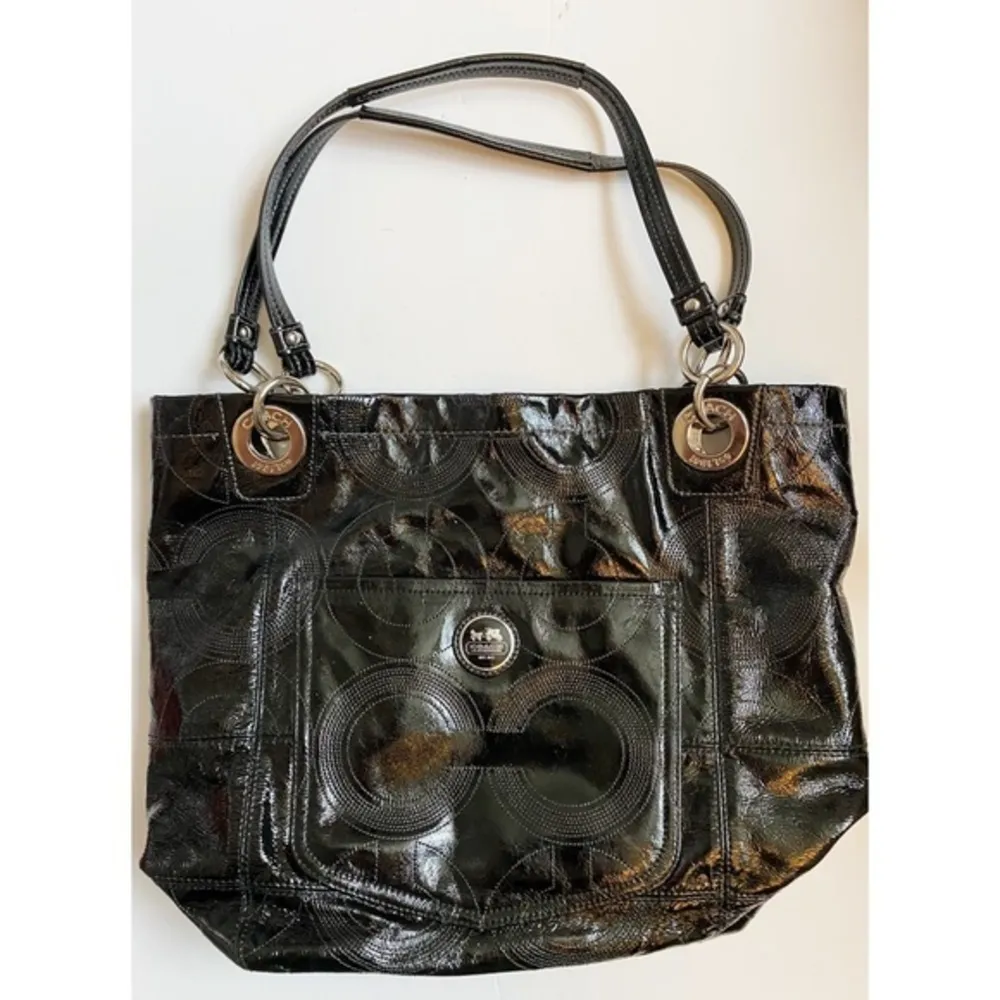 Coach • Solid Black Alex Patent Leather Shoulder Bag Purse - Image 22