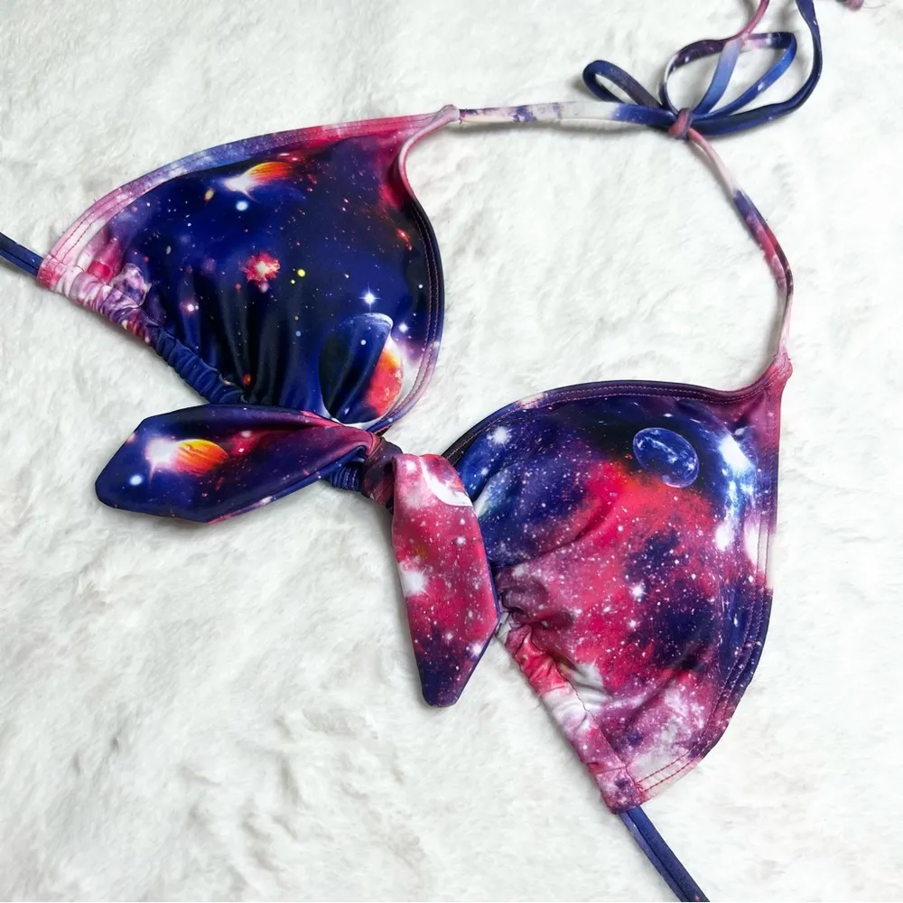 Trunkettes Pink & Purple Outer Space Galaxy Bikini Top Women’s Size XL - Image 3