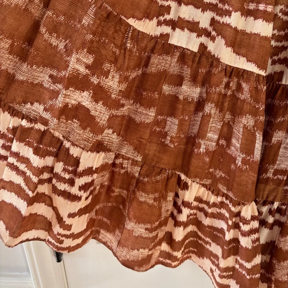 Ulla Johnson Aisa Silk Taffeta Tiered Midi Skirt Fawn Size 2 Ikat Animal Print‎ - Image 13