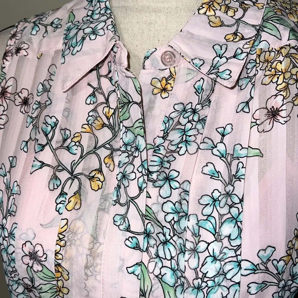 Nanette Lepore size 8 dress vintage apricot 158-9 print lined pleated floral tie - Image 4