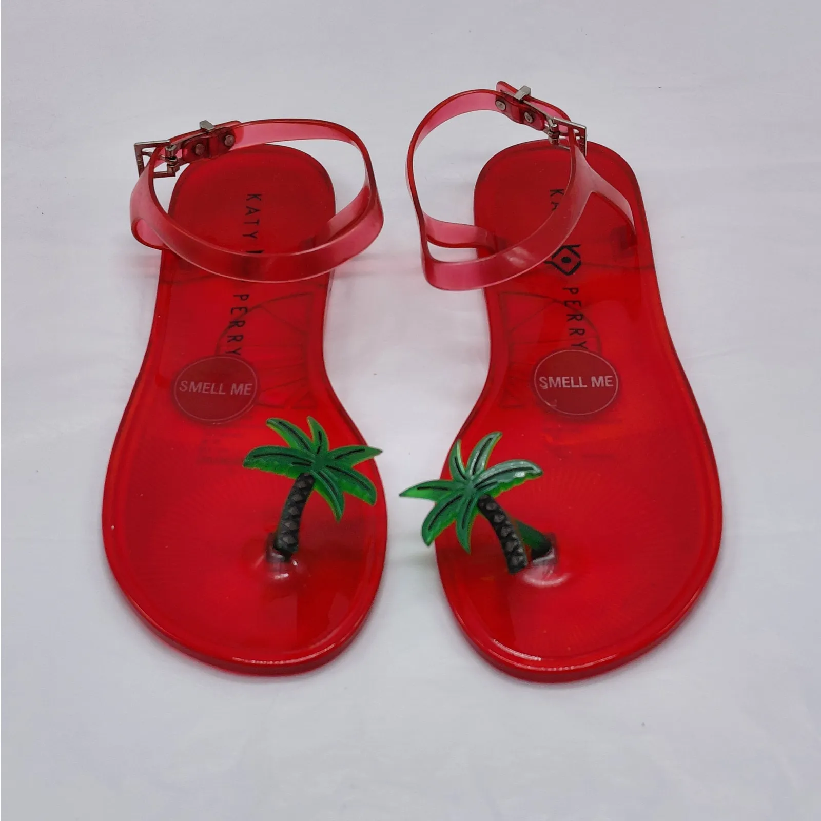 Katy Perry The Geli Thong Sandals Women 6 Red Palm Tree Slip On Casual Flip Flop - Image 2