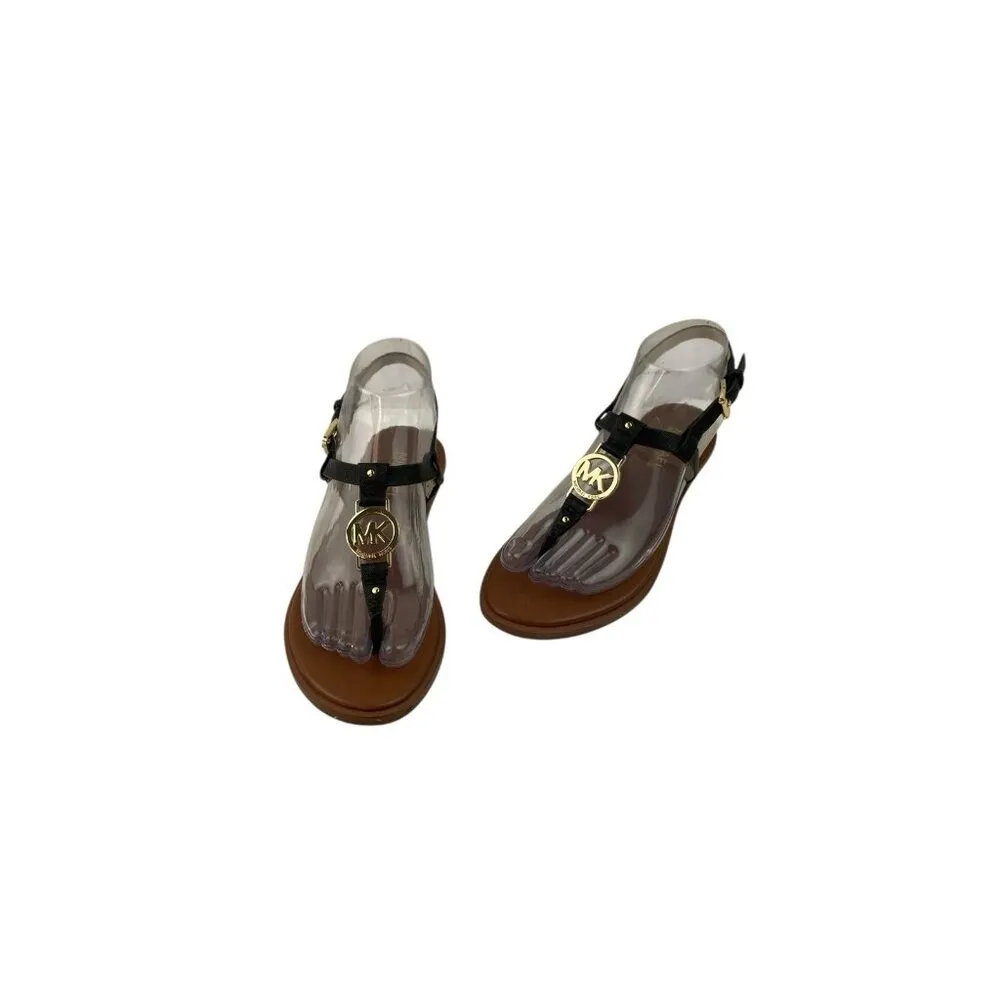 *Michael Michael Kors Flip Flop Sandals Womens 6M Black Leather Designer Logo - Image 4