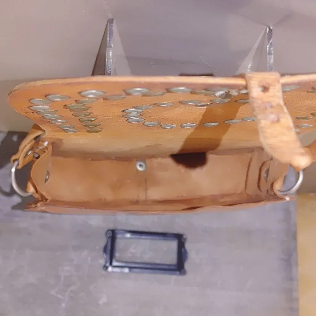 Small Leather Crossbody Bag Purse Hand Set Vintage Moon Boho Saddle Western Tan - Image 7