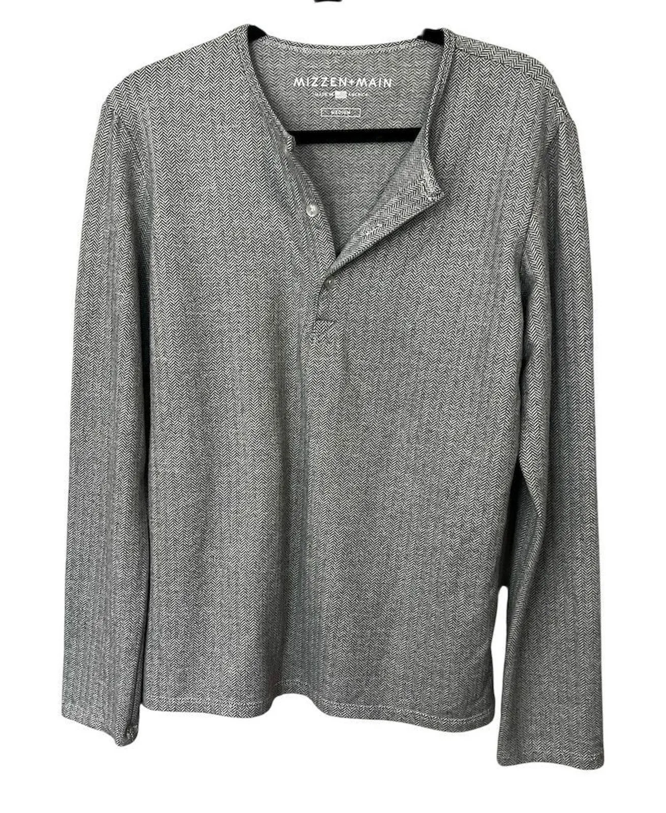 Mizzen+Main Womens Gray Herringbone Long Sleeve Henley Shirt Size M Size M - Image 1