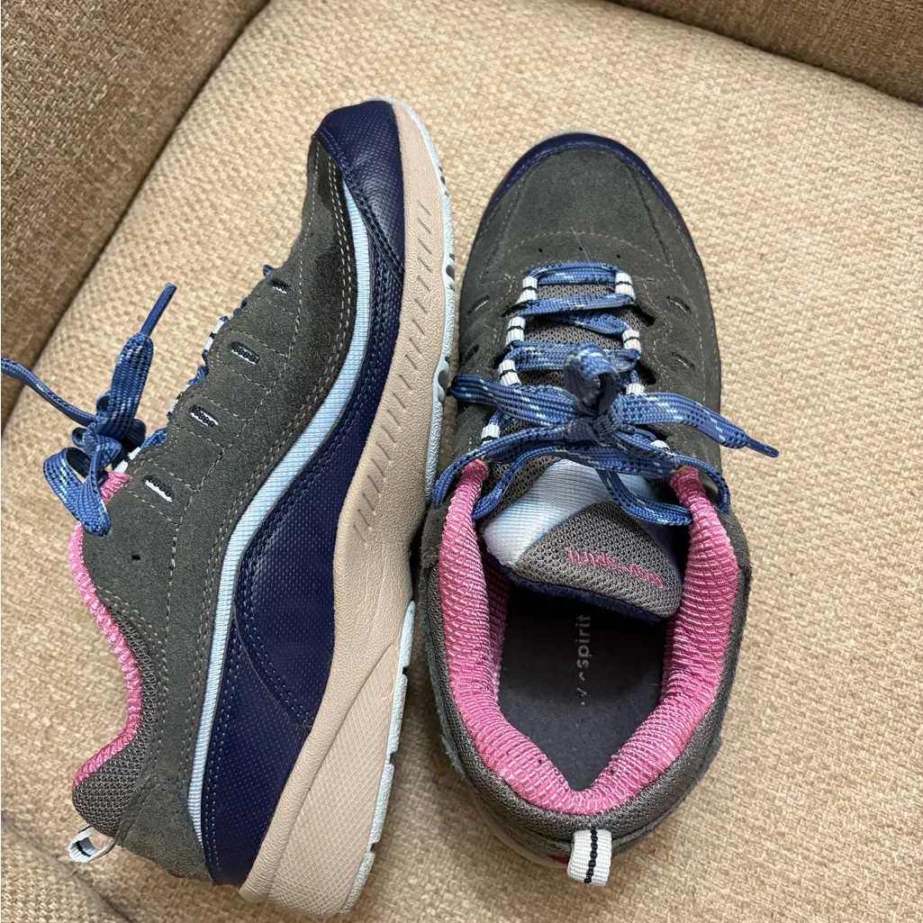 Easy Spirit Gray and Navy Athletic Shoes with Pink Lining - Image 8