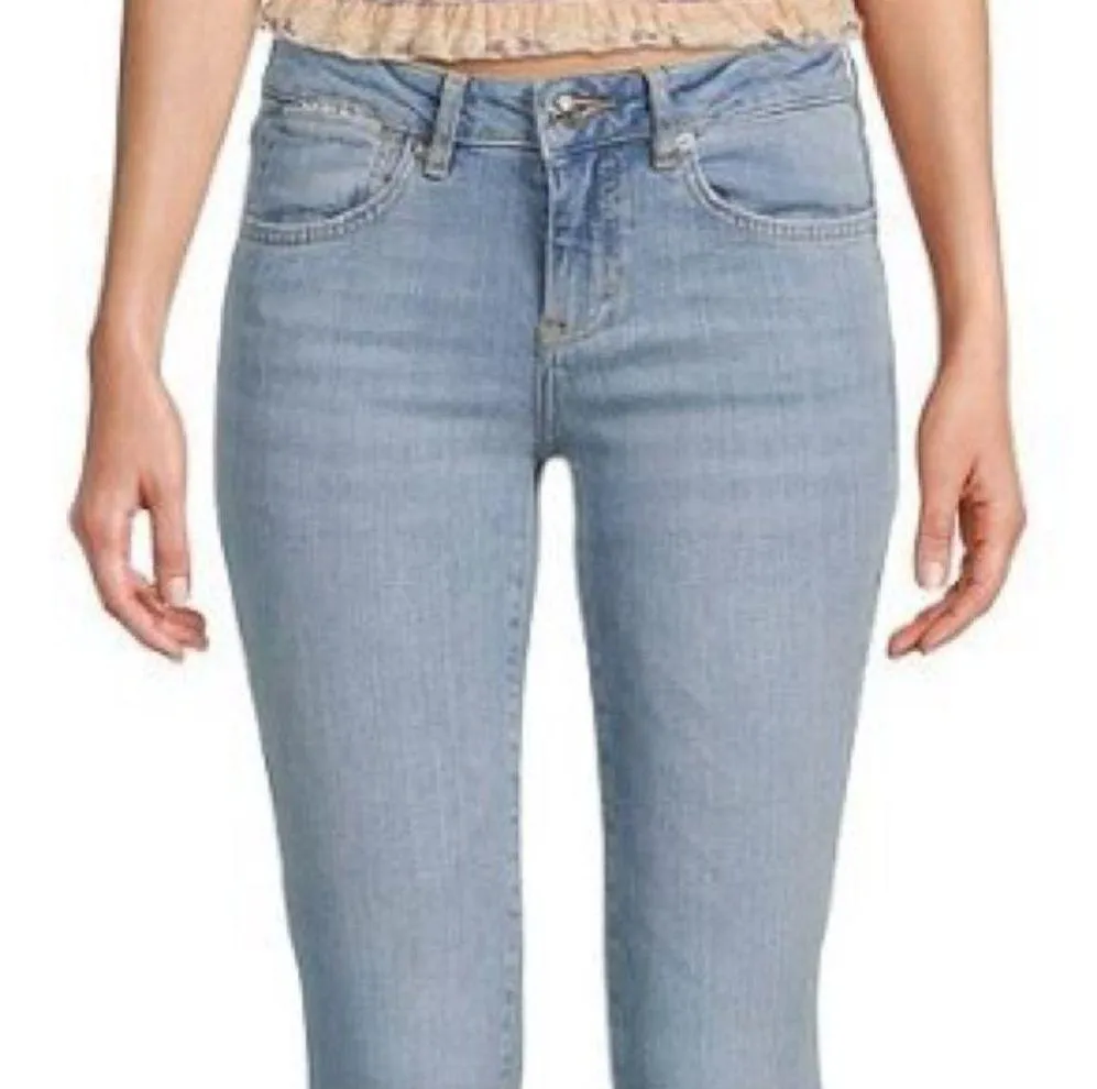 Free People Liv Crop Flare Leg Mid Rise Jeans Medium Wash Released Hem Size 30 - Image 4