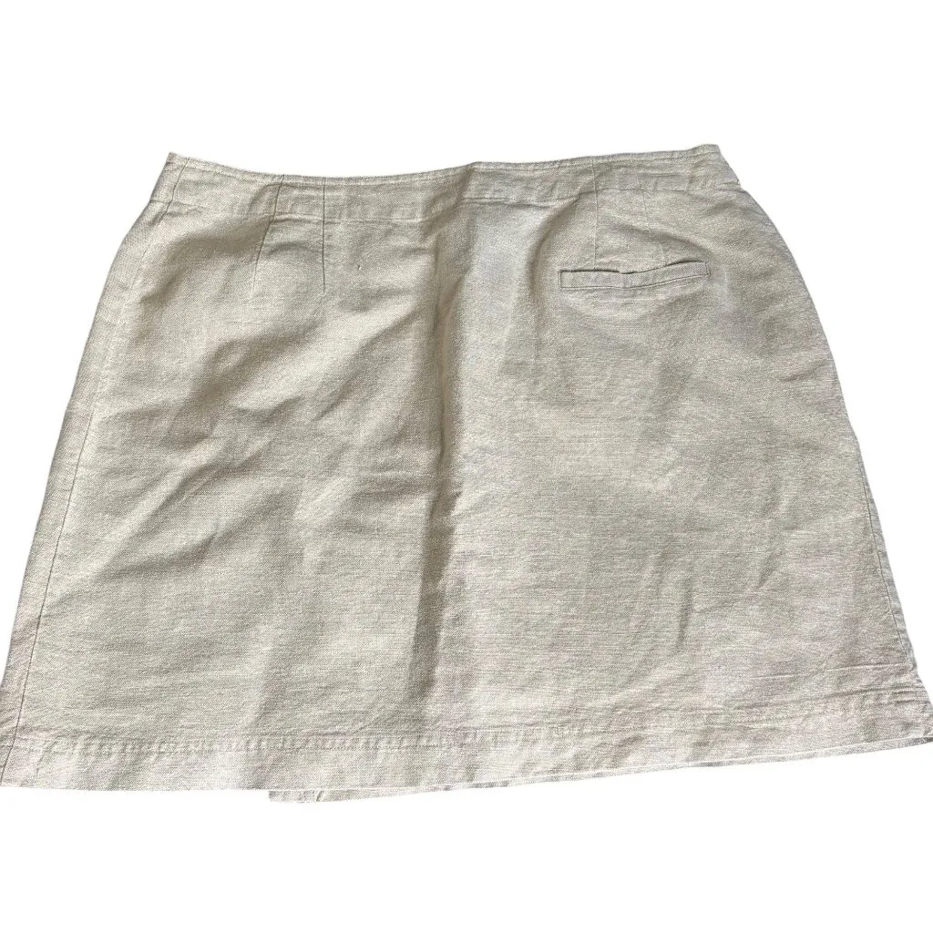 J Jill Linen Blend Full Wrap Skirt Size 18 Beige Short Unlined Pocket Button Tan - Image 3