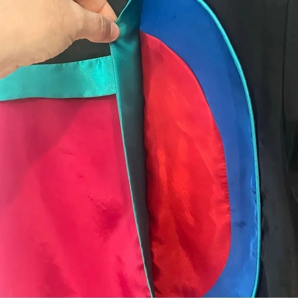 STUNNING Vintage Layered Geometric Satin Secretary Shapes Blouse Sz 8 Black - Image 2