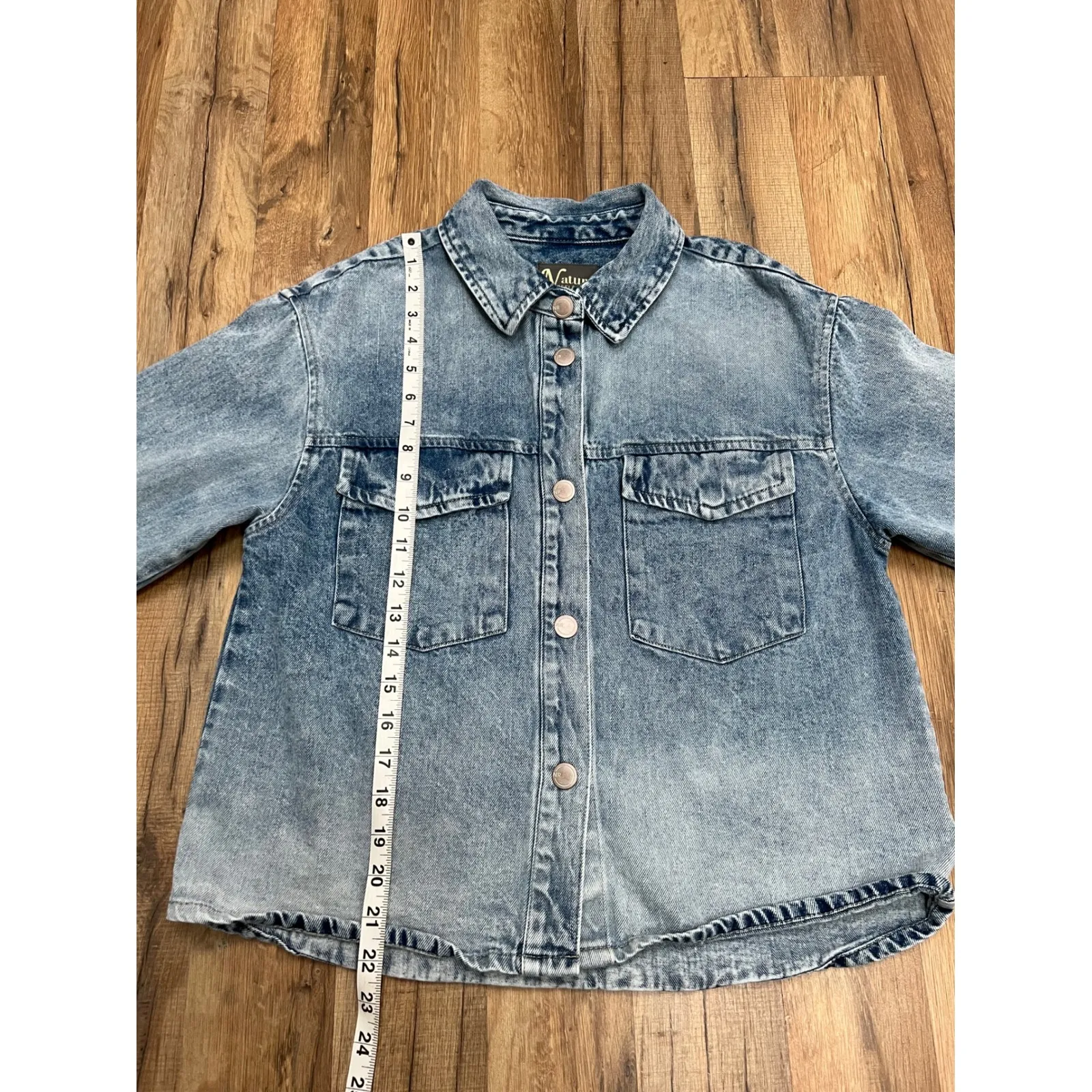 Natural Reflections Denim Shirt S Blue 100% Cotton Snap Button Long Sleeve - Image 6
