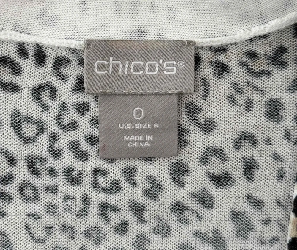 Chico's Leopard Animal Print Cardigan Long Sleeve Drawstring Cuff Size 0 Small - Image 6