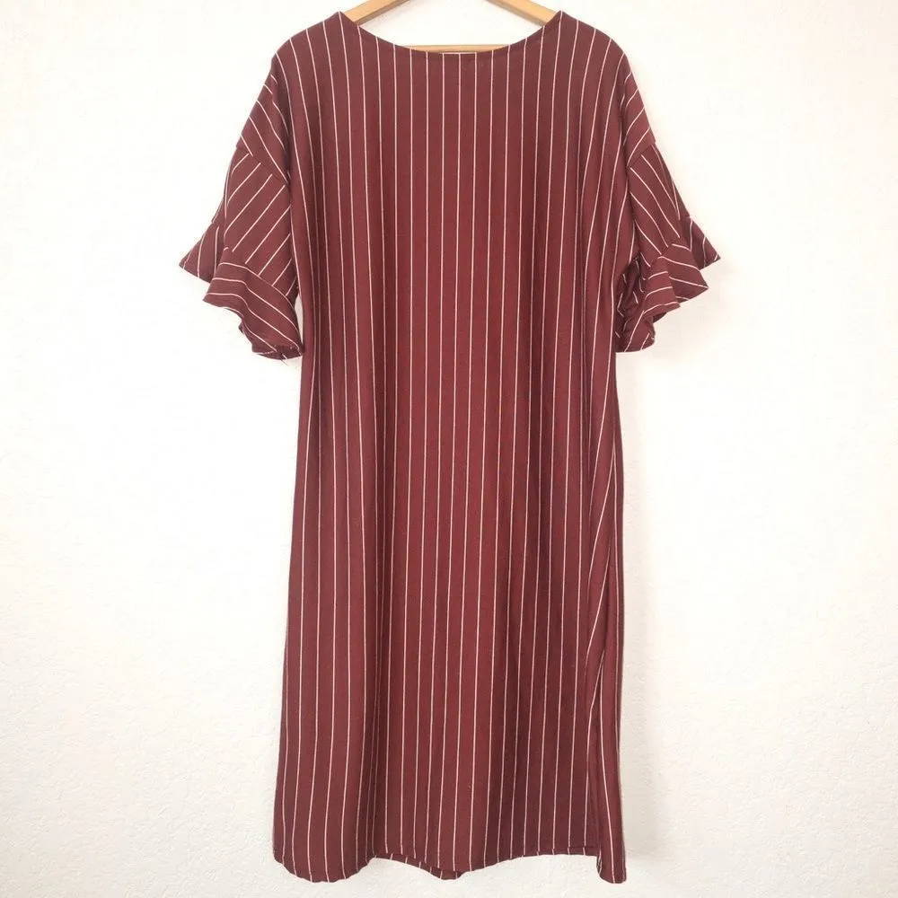Ces Femme Vertical Stripe Ruffle Sleeve Shirt Dress Size Large - Image 3