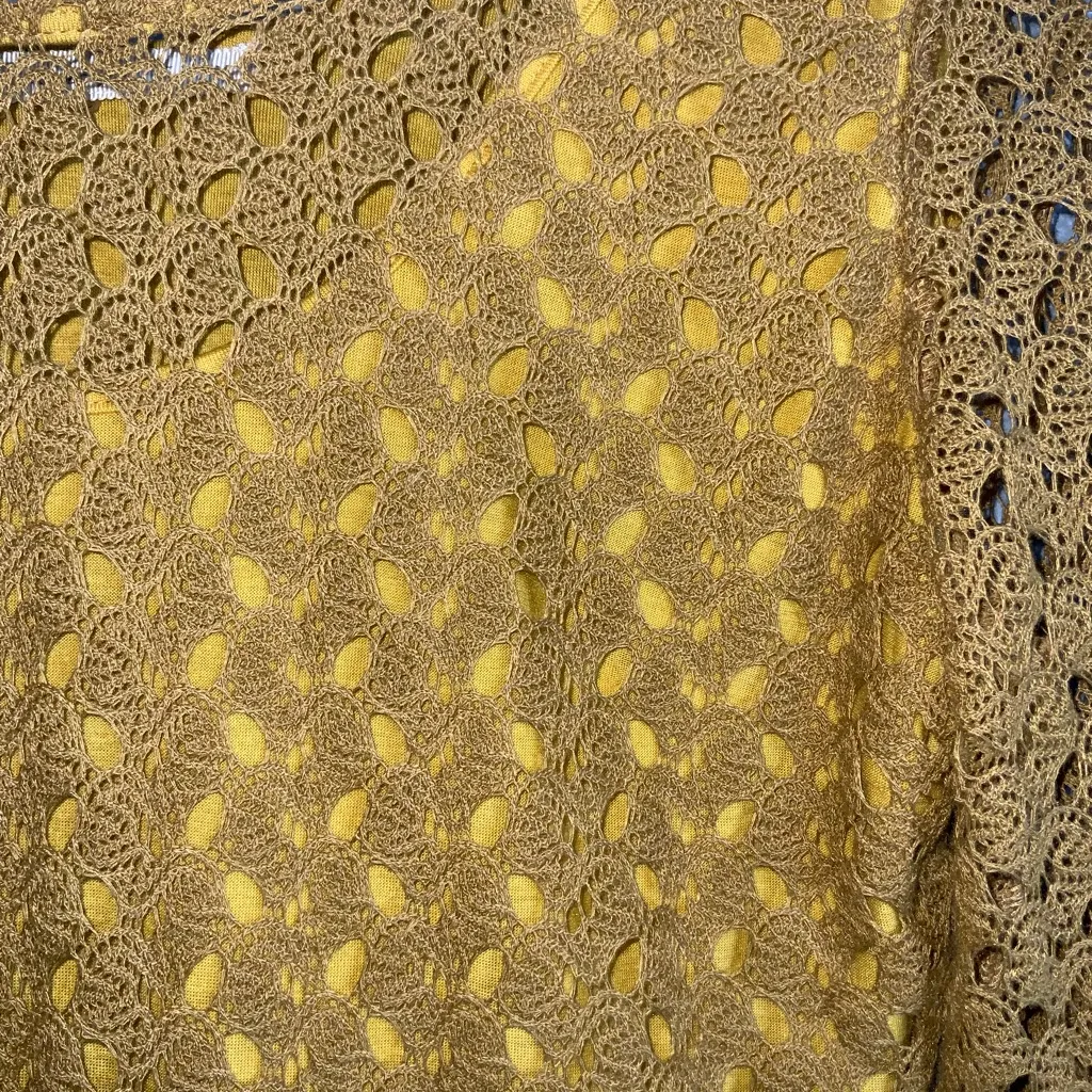 Comme Toi Lace Mustard Yellow Long Sleeve Shift Mini Dress Tunic Medium - Image 7