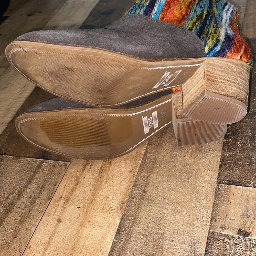 Toms ankle boots booties yarn embellished boho 7.5 l brown‎ leather suede Leila - Image 7