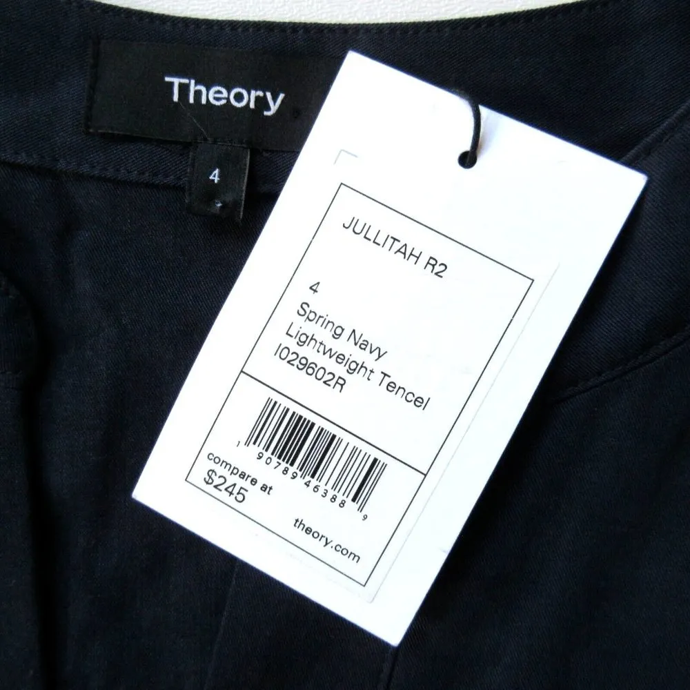 NWT Theory Jullitah in Spring Navy Lightweight Tencel Lace-up Shirt Dress 4 - Image 4