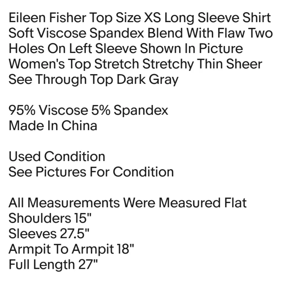 Eileen Fisher Top Size XS Long Sleeve Shirt Soft Viscose Spandex Blend With Flaw - Image 2
