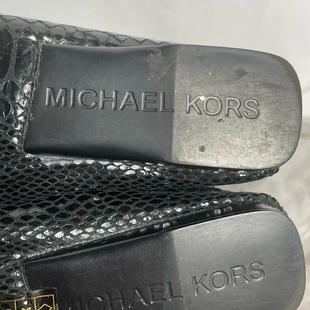 Michael Kors Black Snake Embossed Leather Loafers Bow Moccasins Size 6.5M - Image 7