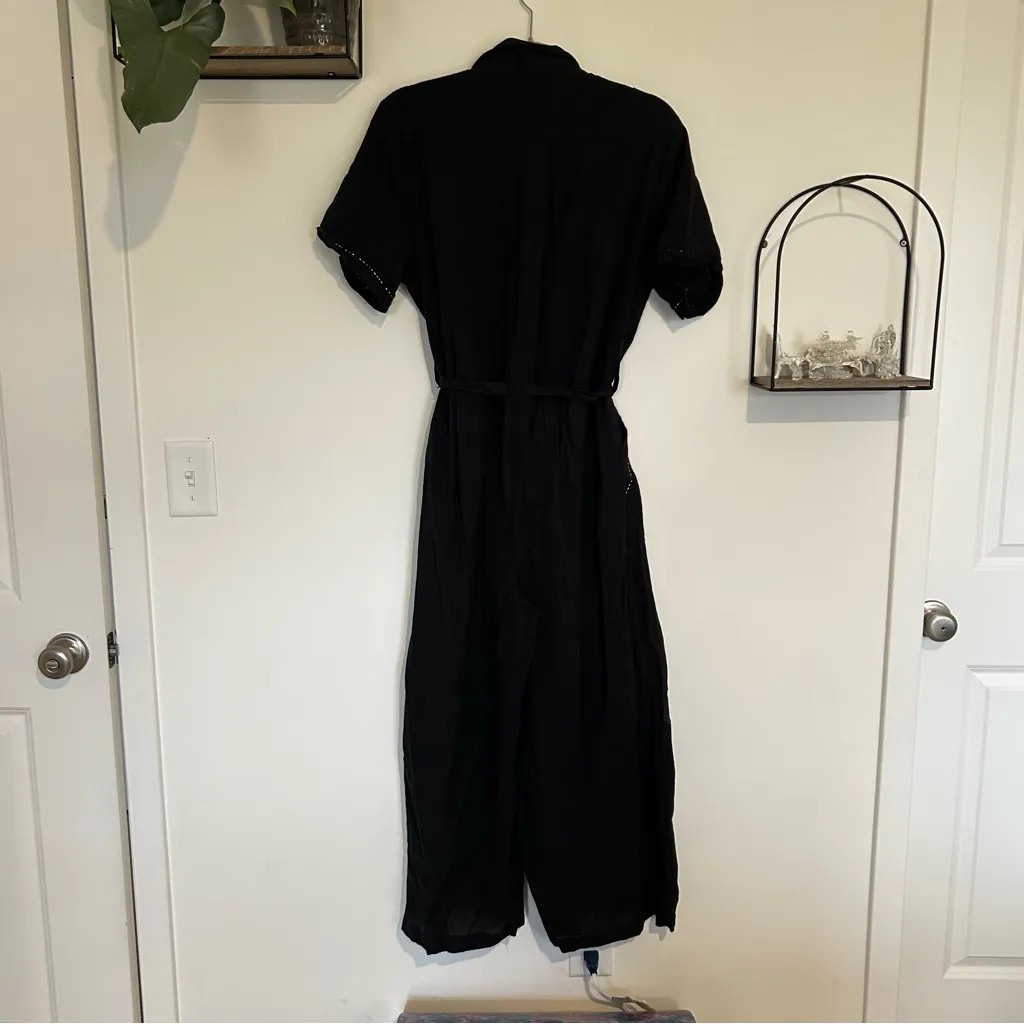 World Market Black Cotton Linen Blend Button Front Short Sleeve Jumpsuit L/XL - Image 2