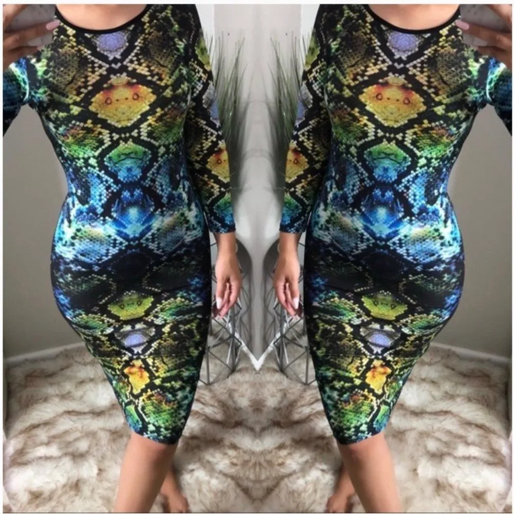 Topshop Jewel Tone Snake Print Long Sleeve Midi Dress - Image 4