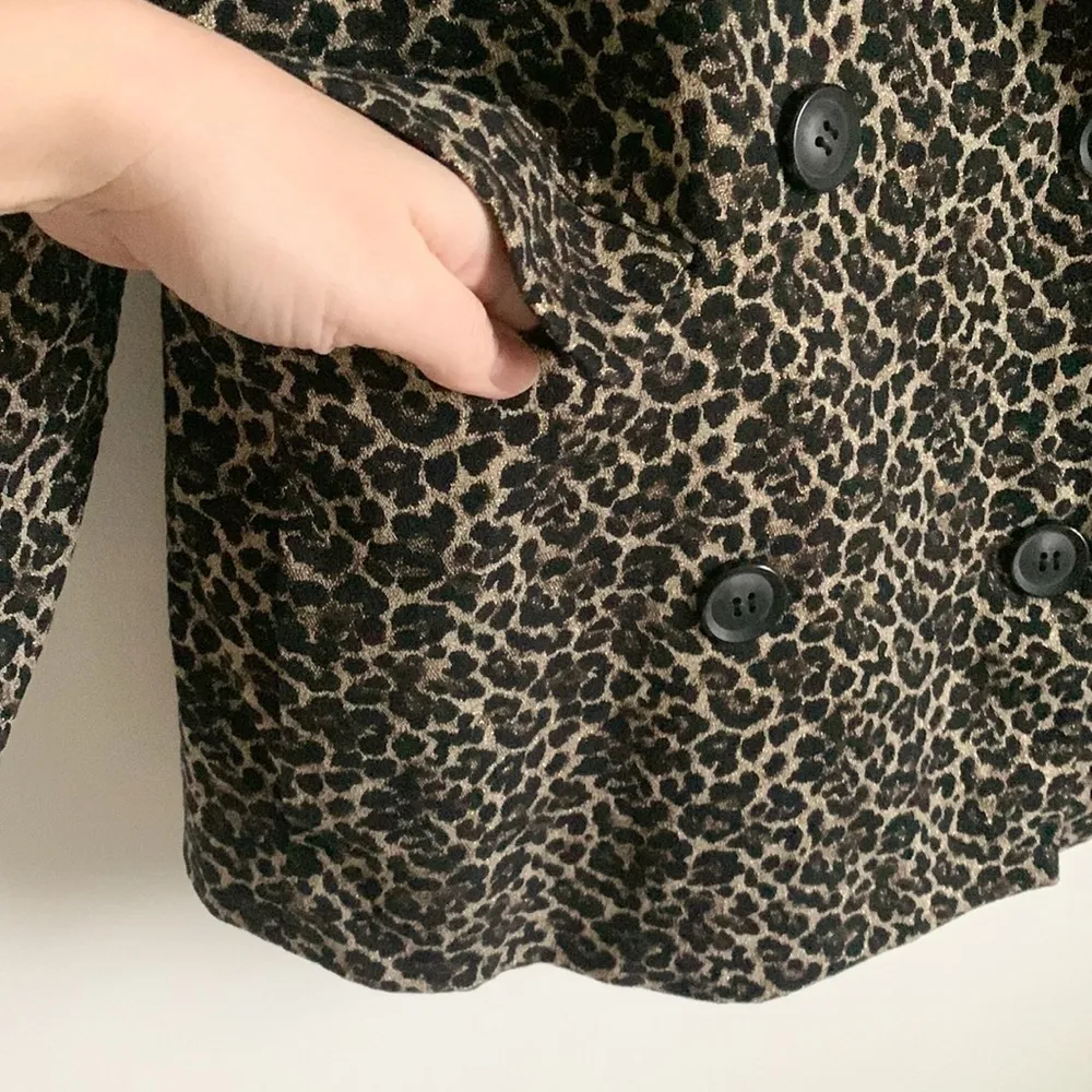 The Kooples Leopard Animal Print Double Breasted Blazer Metallic Gold Sz 1 Small - Image 9