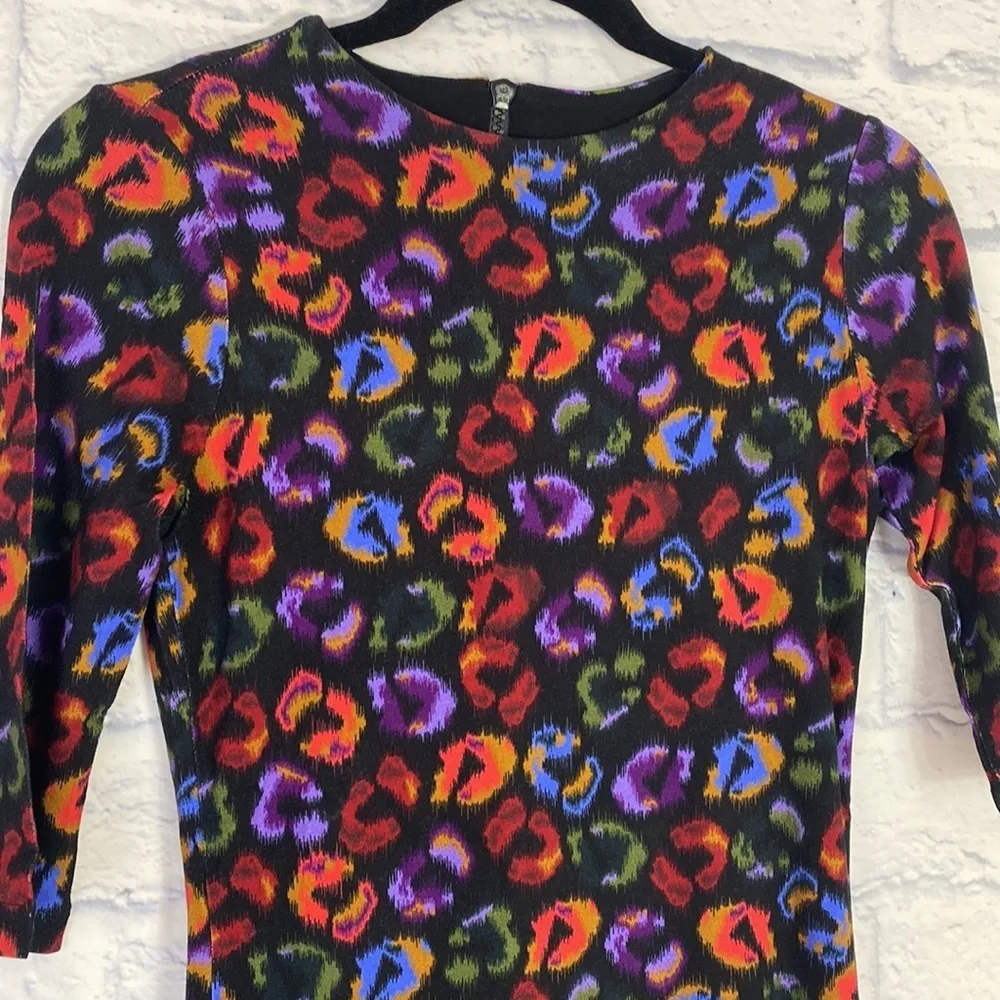 Farm Rio black ikat dyed leopard print jersey dress XS NWT - Image 4