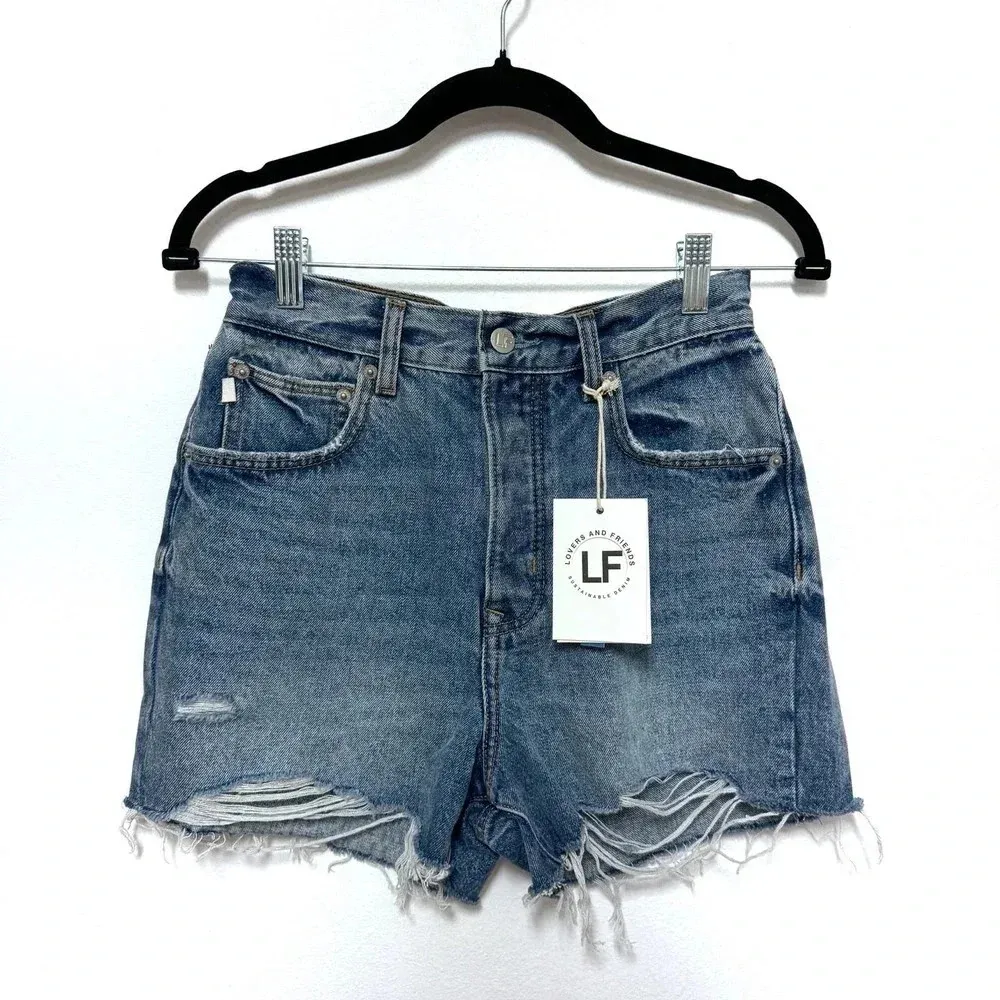 NWT $128 Lovers + Friends Austin Super High-Rise Cut-Off Denim Shorts - Image 4