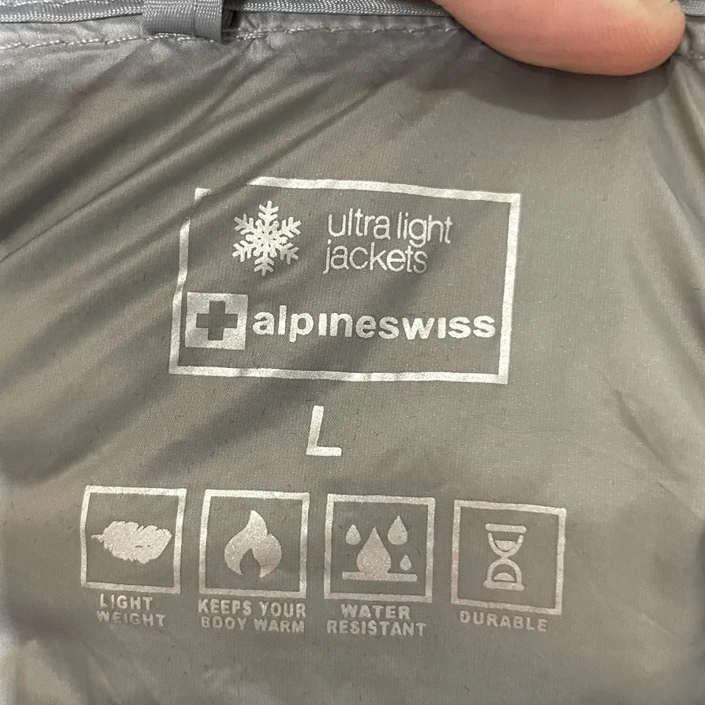 Alpine Swiss Eva Hooded Puffer Jacket Grey Down L 470 Gray Size L - Image 4