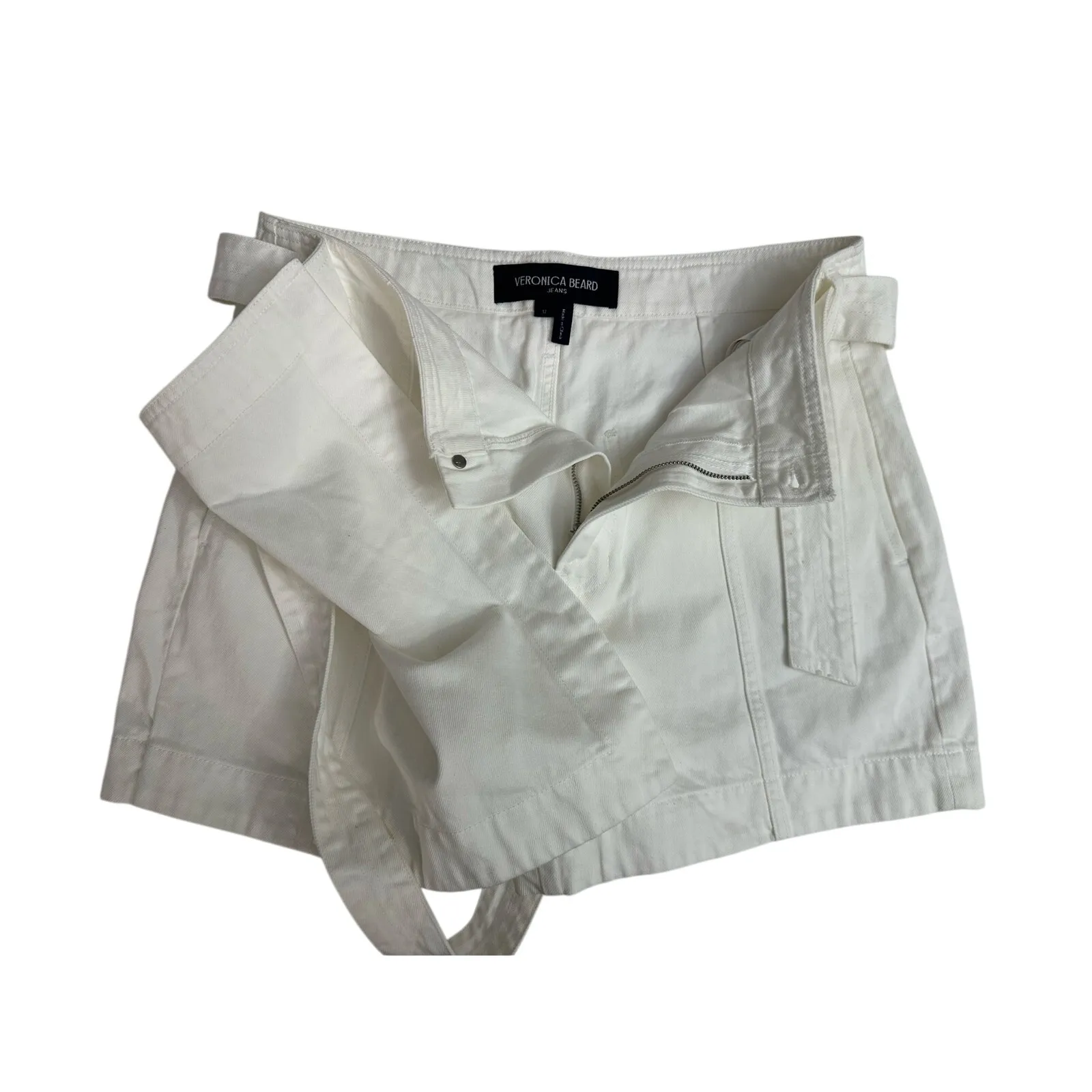 Veronica Beard Skort Agee White Cotton Denim Tie Belt Waist size 12 New - Image 5