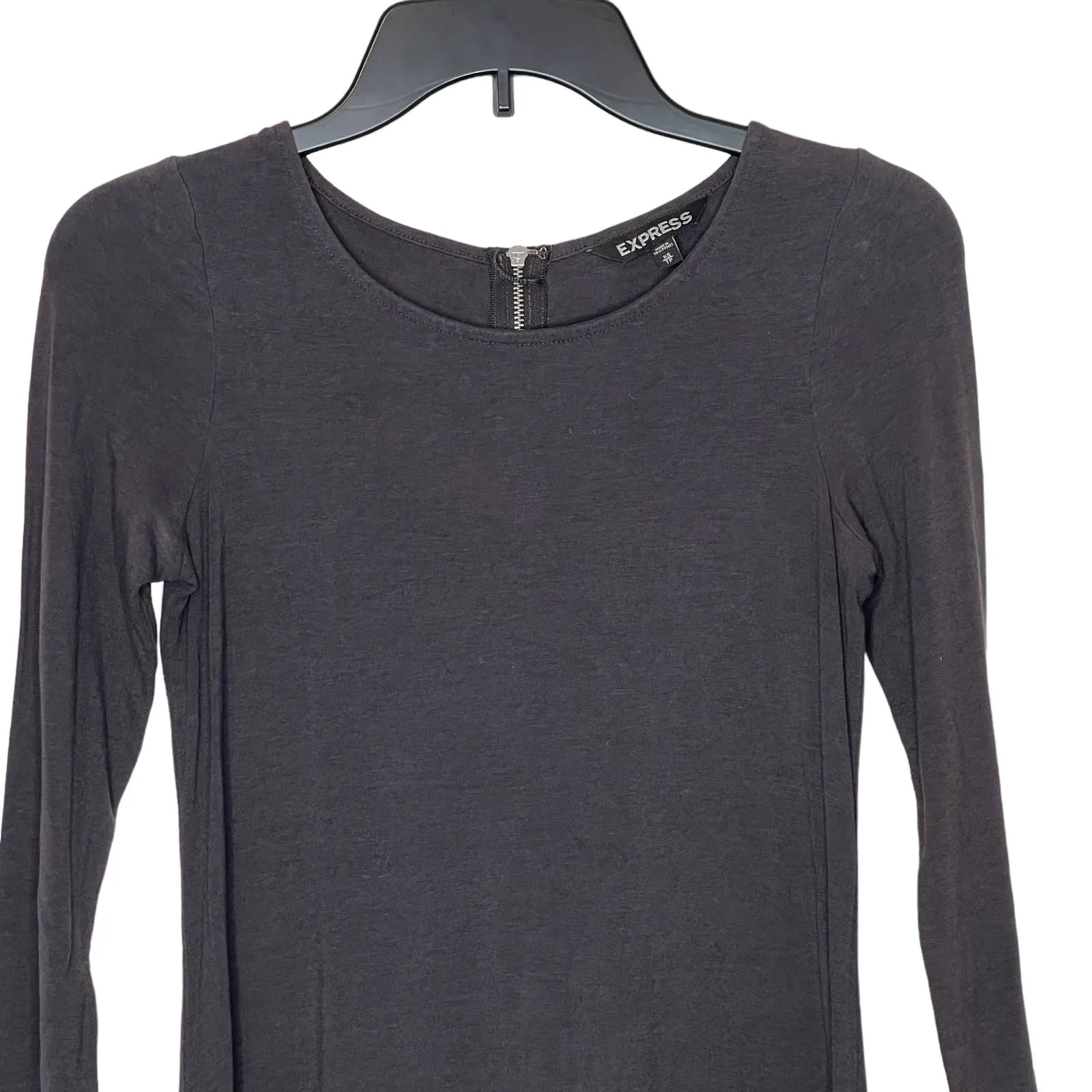 Express Women's‎ T-Shirt Dress Long Sleeve  Fit & Flare Stretch Crewneck Gray XS - Image 2