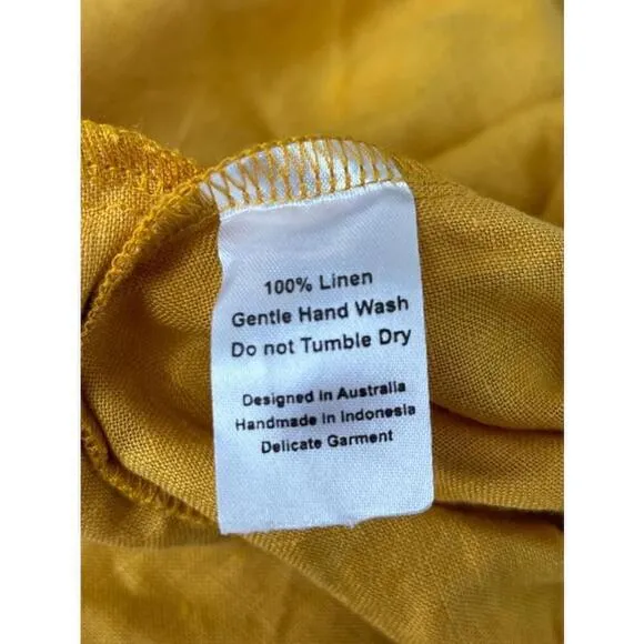 Posse Rider Jumpsuit Overalls Size M Mustard Yellow 100% Linen Ruffles Wide Leg‎ Size M - Image 10