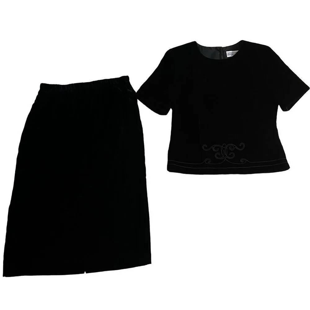 Women's Jessica Howard Black Velvet Skirt Suit Size 4 - Image 8