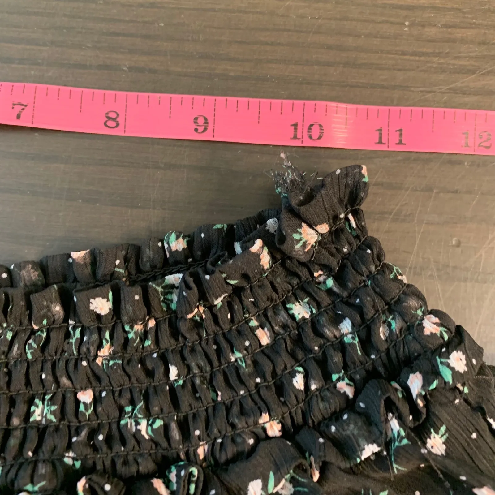 H&M Divided Black Floral Tiered Ruffle Mini Skirt Smocked Waist Small Whimsigoth - Image 7