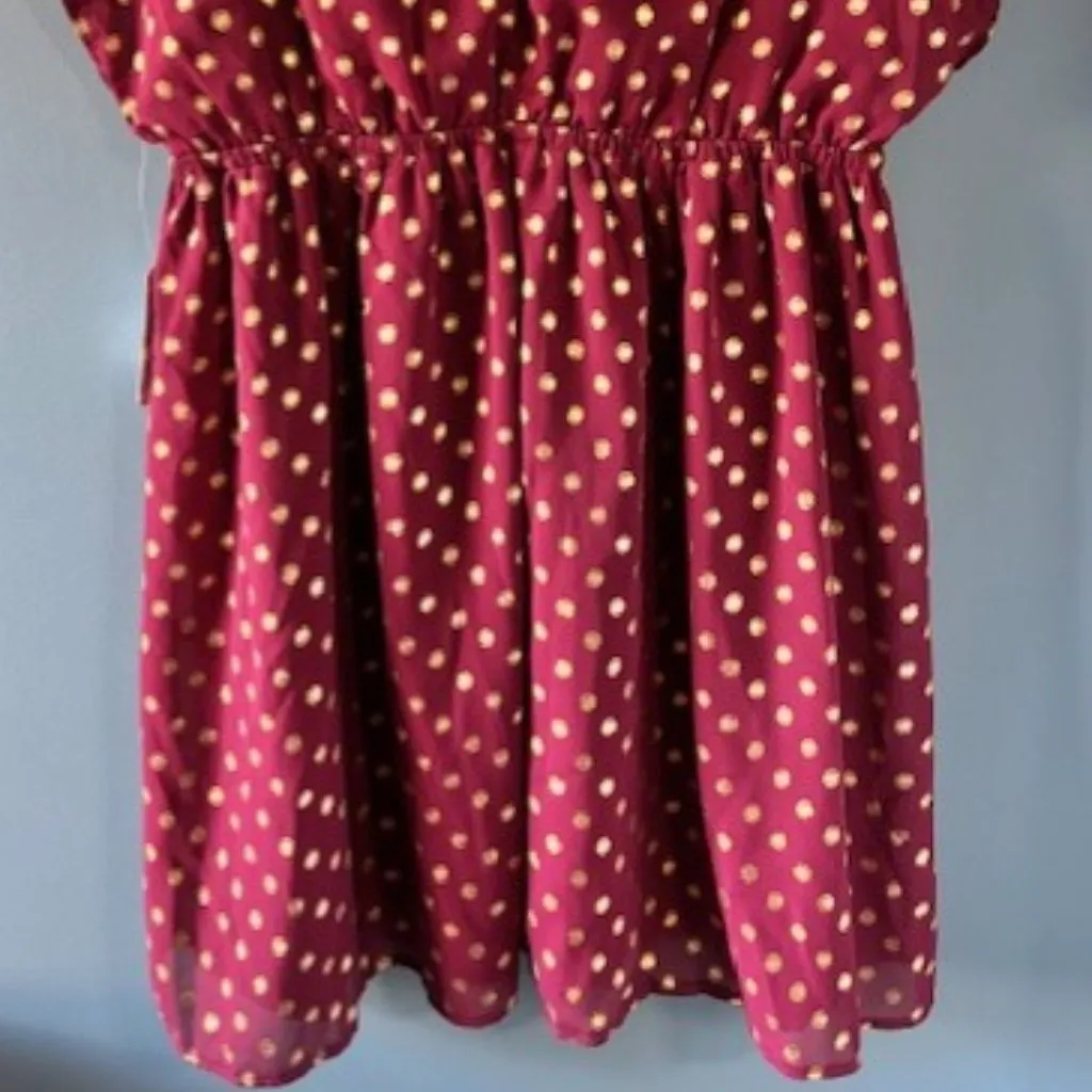 Charming Charlie A Line L Burgundy Wine Gold Polka Dot Deep V Neck Sleeveless - Image 2