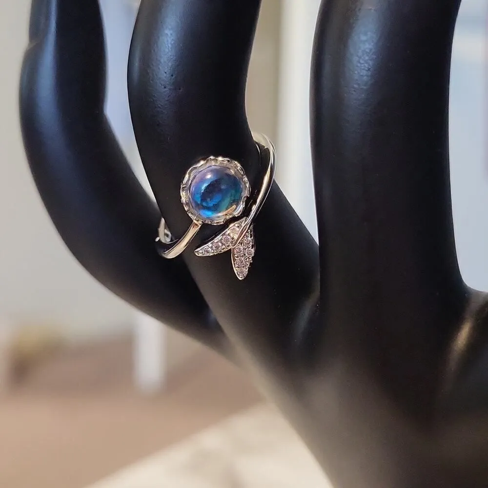 Elegant Rhinestone Mermaid Shaped Zircon Adjustable Ring Silver - Image 10