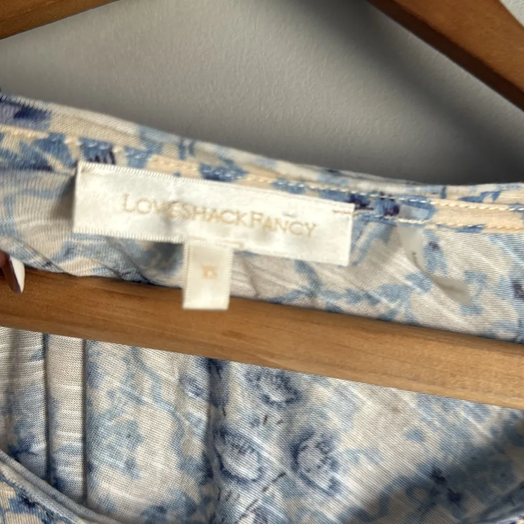 LOVESHACKFANCY CALIX FLORAL SCOOPNECK T-SHIRT IN FROSTED SHORES XS - Image 5