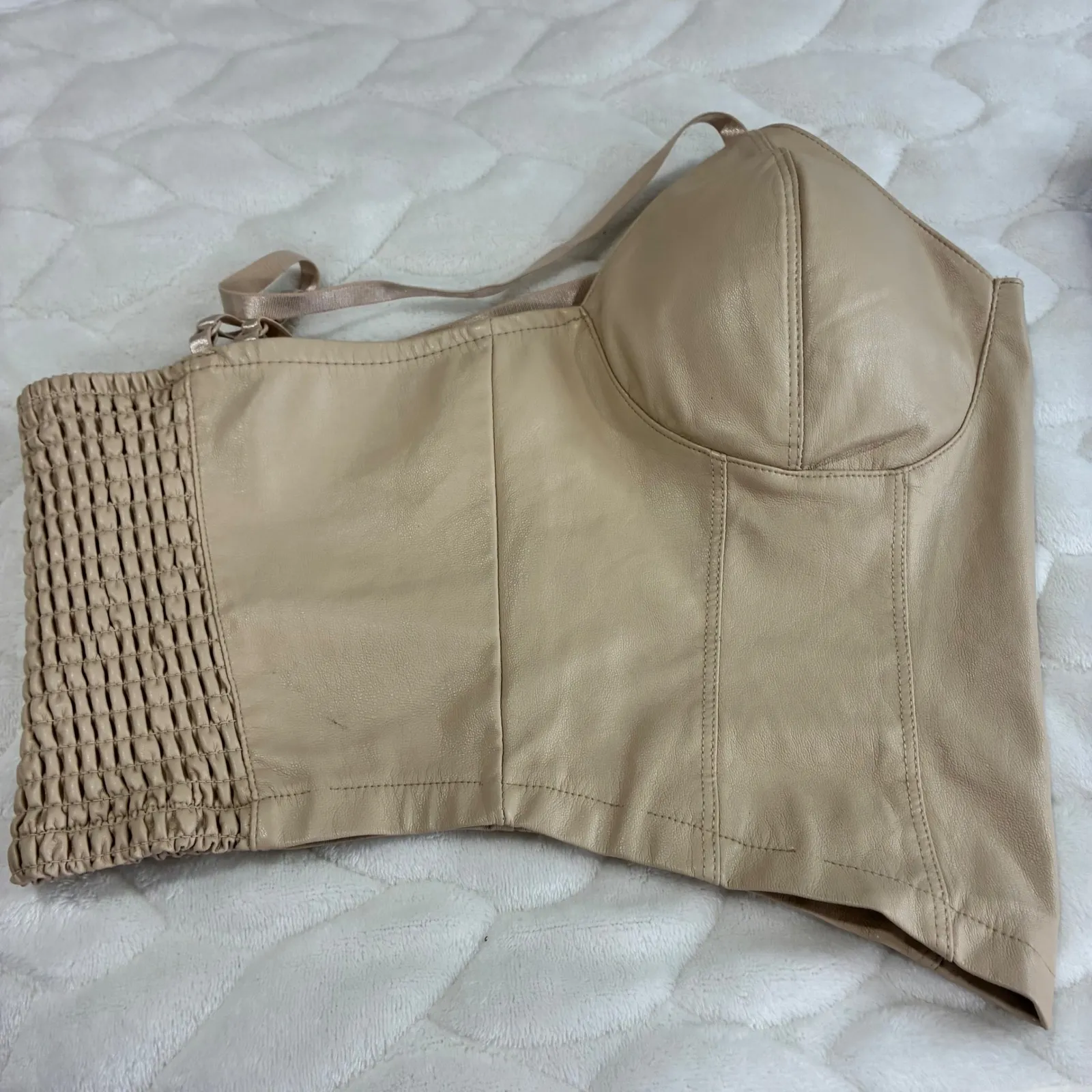Madden NYC Womens Small Beige Faux Leather Corset Top‎ Sleeveless Bustier Tank Tan - Image 4