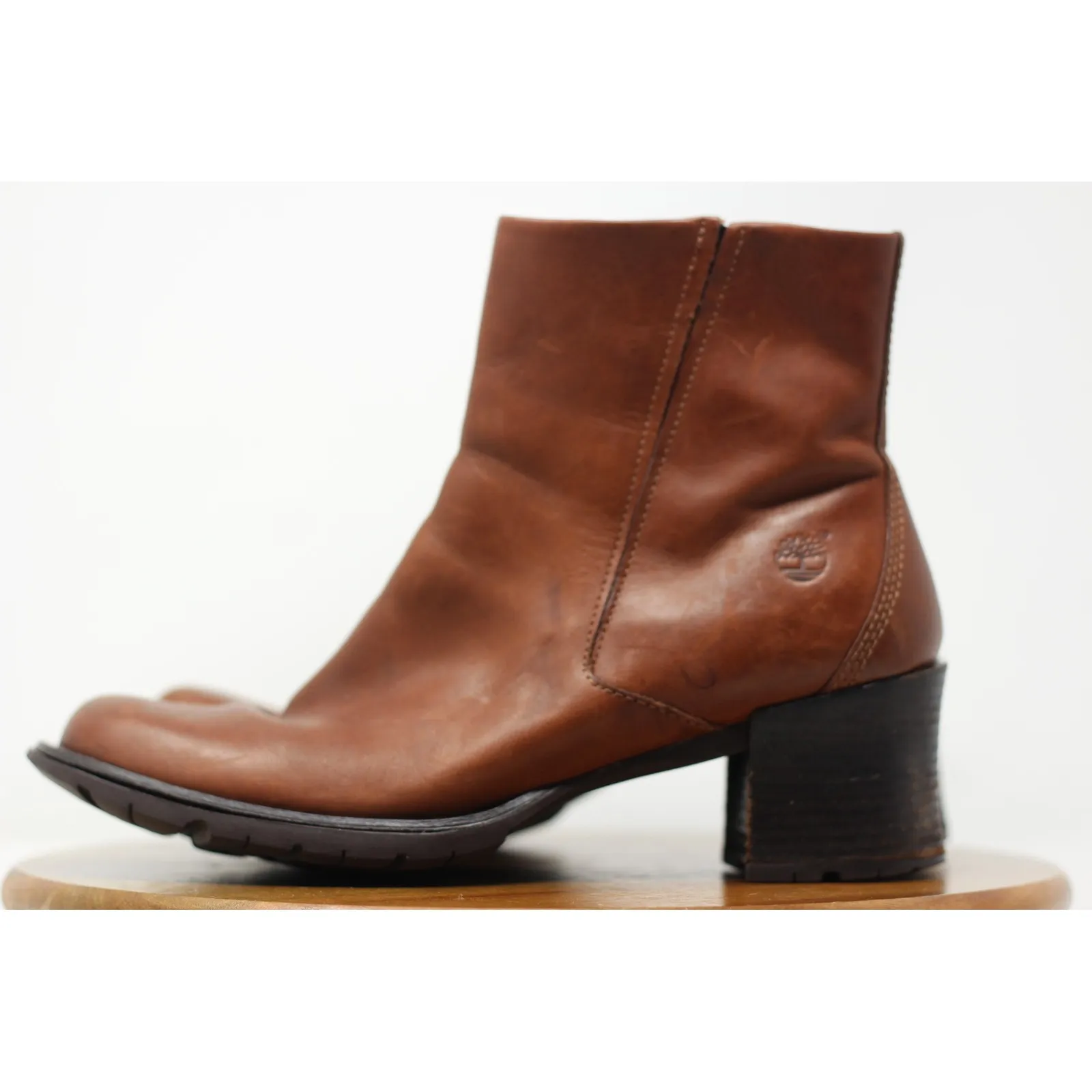 Timberland Alyse Leather Ankle Boots Block Heel‎ Brown Casual Classic Size 10M - Image 5