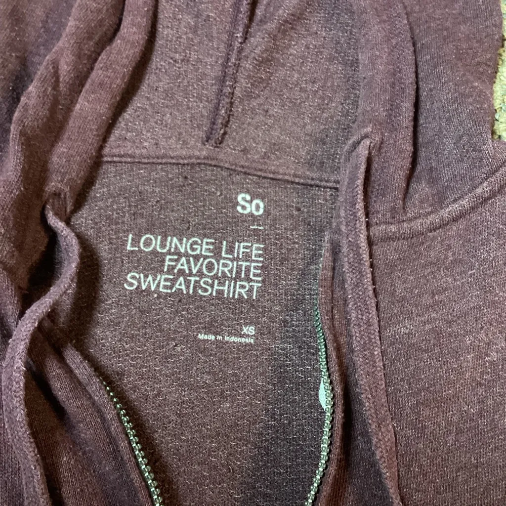 SO Lounge Life Plum Purple Burgundy Crop Zip-Up Hoodie * Size XS - Image 2