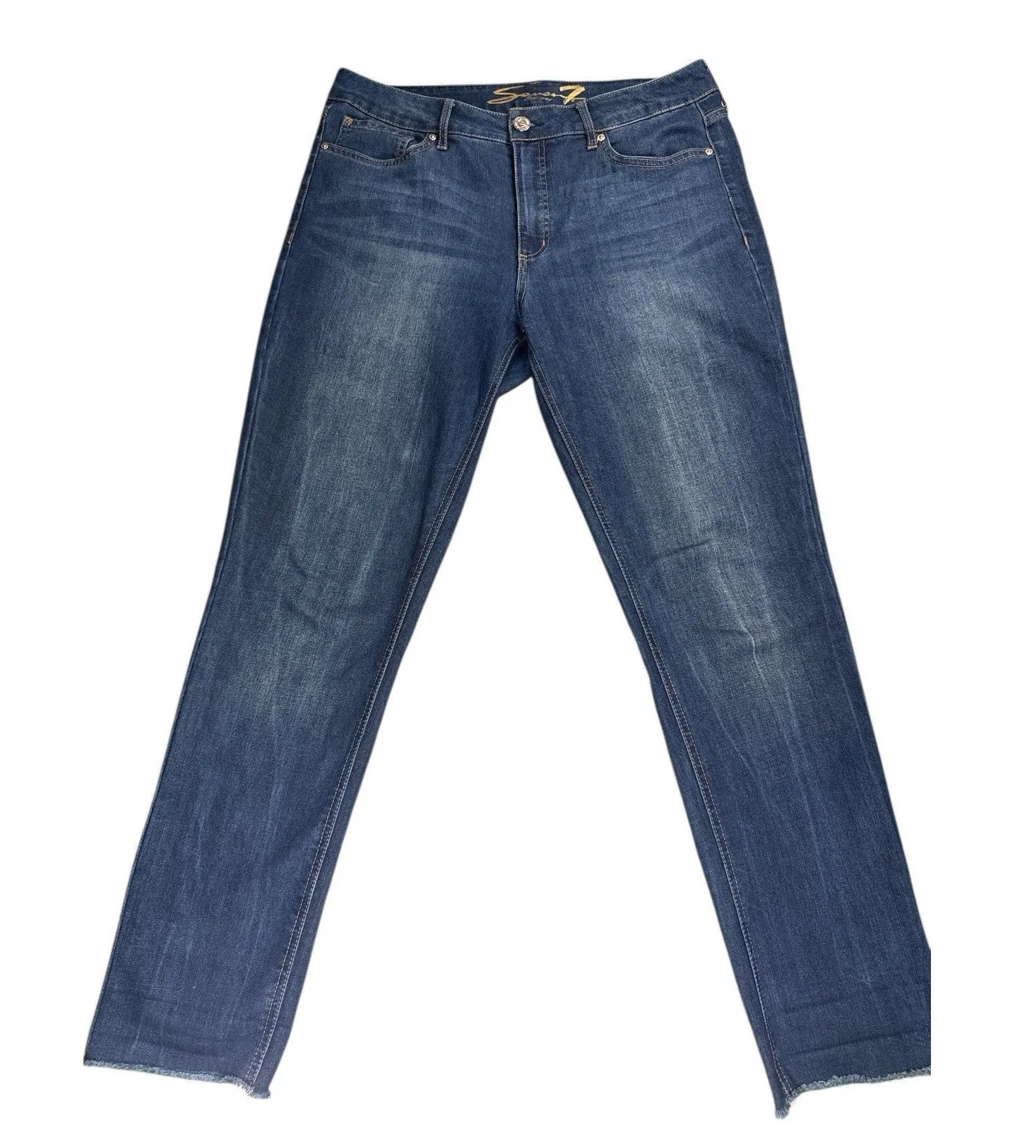 Seven 7 Weekend Slim Fit Jeans Dark Wash Denim Raw Hem Size 14 Stretch High Rise - Image 1