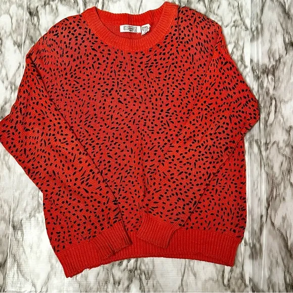 Cristina’s Vintage Orange Leopard Print Sweater Retro Punk 80s Flintstone Sz L Size L - Image 1
