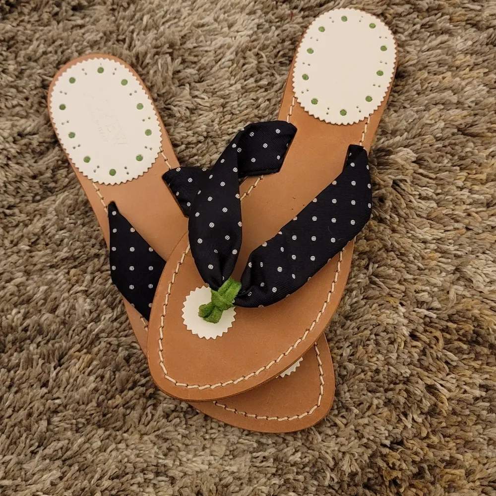 NWOT! J.Crew Womens Navy Polka Dot Genuine Leather Thong Sandals ITALY 6 - Image 10