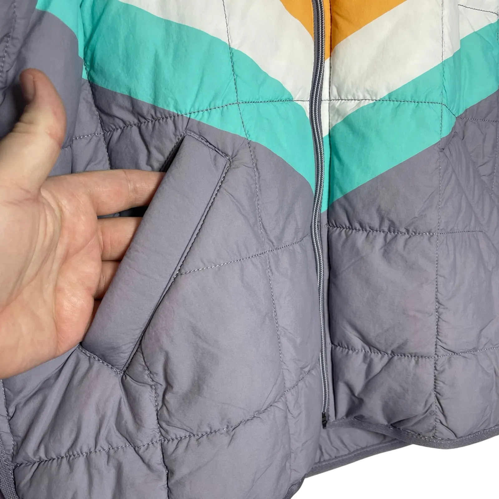 NWT FREE PEOPLE Women’s Rainbow Chevron Striped Pippa Puffer Jacket - Image 6