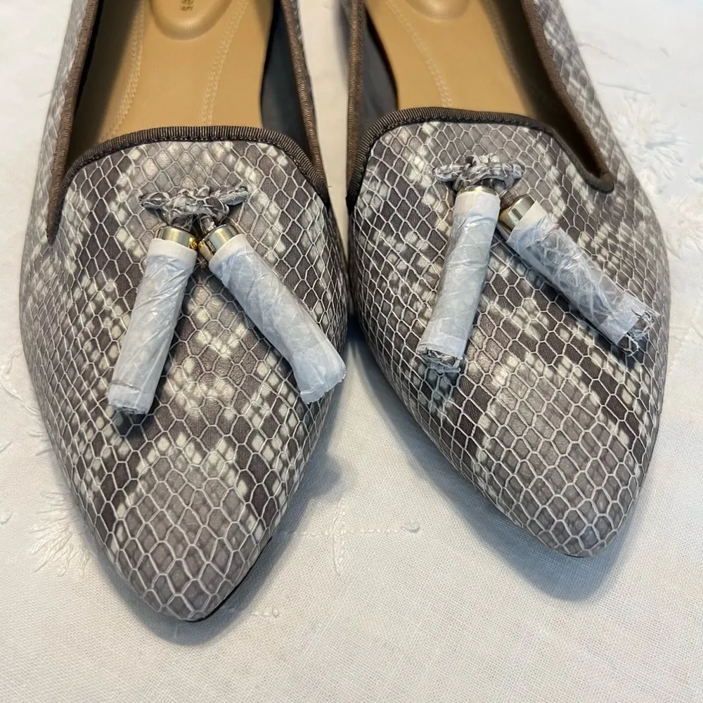 Hush Puppies Sadie Tassel Slip On Loafers Natural Snakeskin Embossed Leather 9W - Image 2