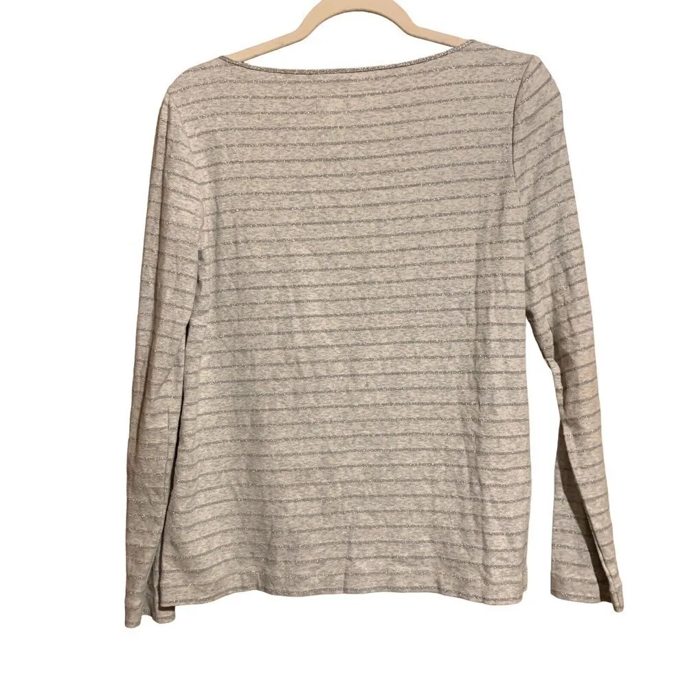 Lafayette 148 New York Womens Size Medium Multicolor Metallic Stripe Blouse Top - Image 3