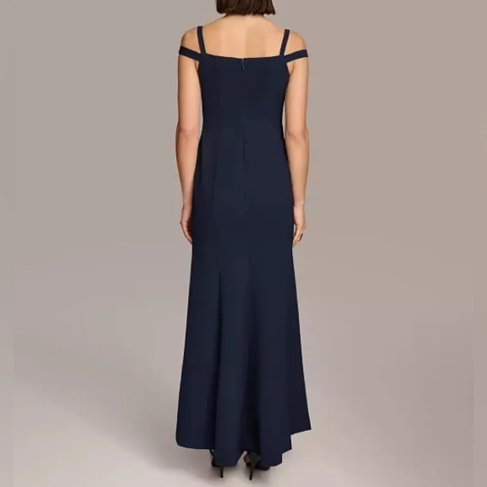 Donna Karan Women's Sweetheart-Neck Cold-Shoulder Gown Navy Sz 14 - Image 5